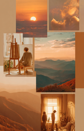 Beauty is important in life, represented through peaceful sunsets, mountains, creativity, and meaningful everyday moments.