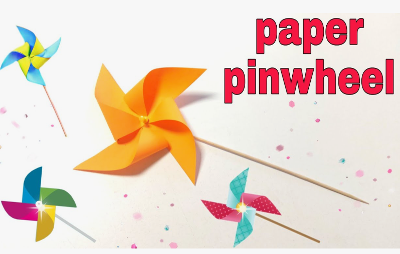 Handmade colorful paper pinwheel toys displayed as part of easy paper crafts projects.
