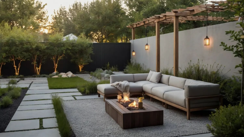 What Home Decor Items Are Trending in 2026? 15 Ideas to Refresh Your Home what home decor items are trending in 2026 highlighting a modern outdoor patio with a modular sectional sofa, a built-in fire pit table, a wooden pergola, and stepping stone pathways