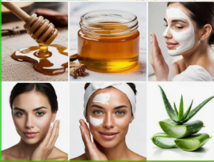 10 Makeup Trends for 2026: The Beauty Looks Everyone Will Want to Try A collage featuring natural skincare elements including honey, aloe vera, and women applying facial masks as part of makeup trends 2026.