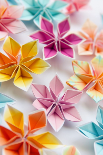 15 Easy DIY Paper Flowers for Kids: Fun Crafts for Toddlers, Preschoolers & Older Children A colorful collection of folded origami flowers in shades of yellow, pink, orange, and blue, perfect as easy paper flowers for kids.