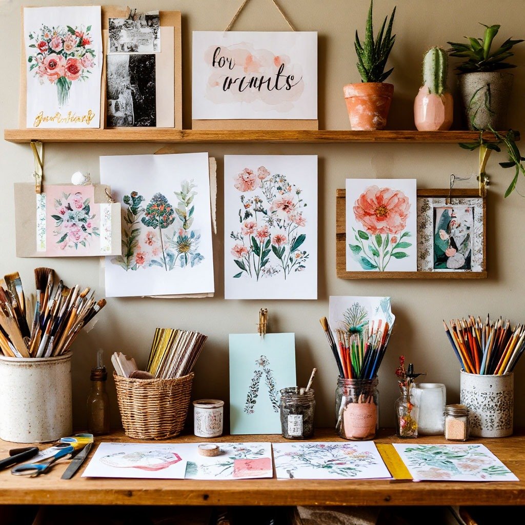 DIY craft ideas and handmade artwork display