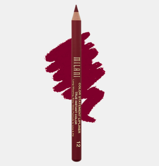 20 Types of Makeup and Their Uses: A Complete Beginner’s Guide Milani Color Statement Lipliner pencil in a rich berry shade with a matching swatch for types of makeup and their uses.