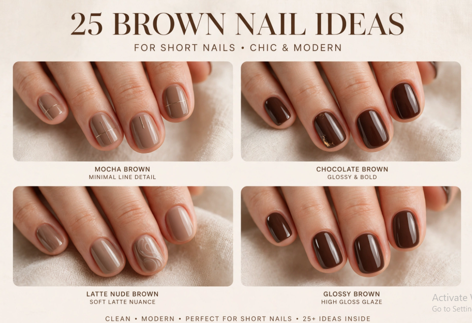 Glossy Chocolate Brown Nail Ideas for Short Nails

Keep it simple by filling the whole nail with a rich chocolate brown polish and a glossy top coat.

This is an easy brown manicure idea for short nails because color does most of the talking. A short square, squoval, or rounded shape would keep the manicure simple and functional enough.
