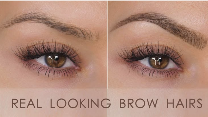 Close-up comparison highlighting which makeup look is trending now, showcasing natural, feathered brow styling for real-looking brow hairs and clean girl brows.