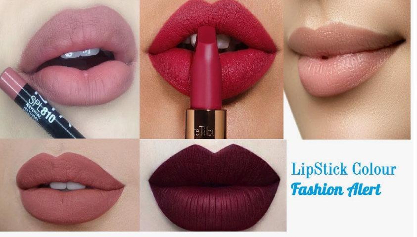 Matte Lipstick Styles in 2026: Modern Looks, Shades & Easy Tips Close-up collage showing matte lipstick styles 2026, featuring soft velvet nudes, blurred rose tones, a bright pink lipstick bullet, and deep plum shades for a modern velvety finish.