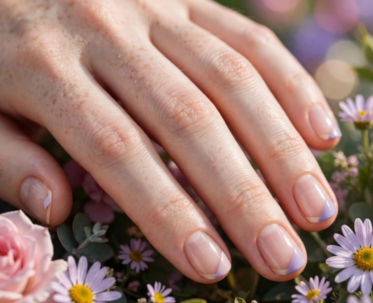 Minimalist diagonal French tip nail art without tools on natural nails   