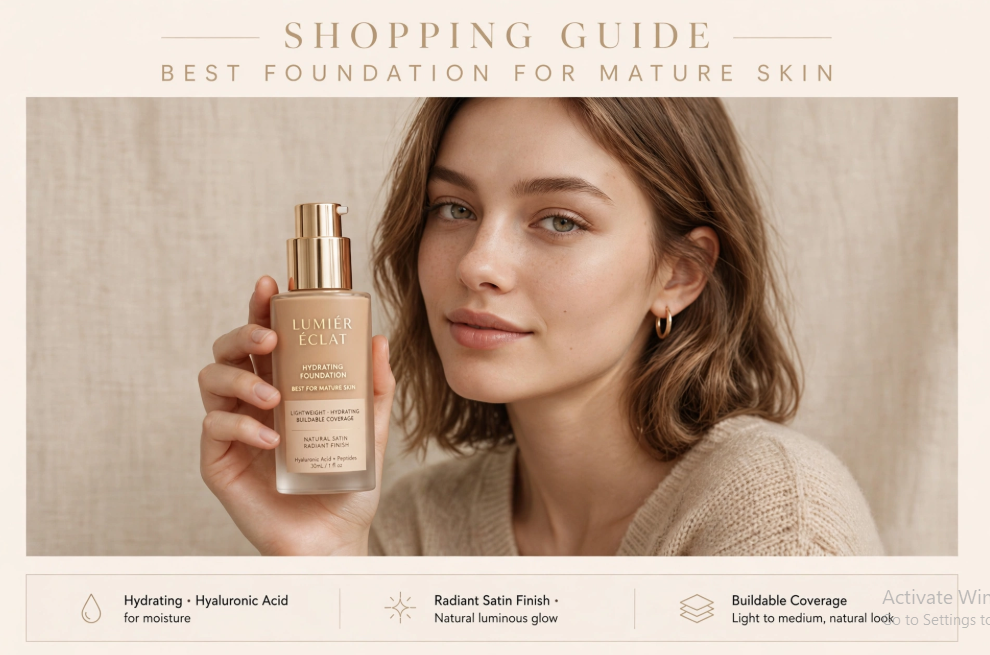 Shopping guide featuring hydrating foundation and makeup that doesn't settle into fine lines.   