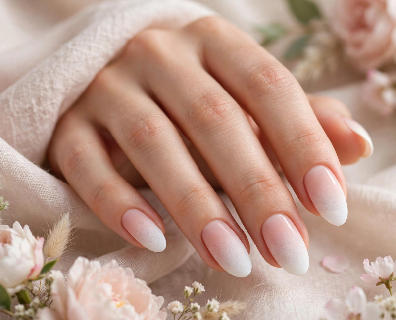 15 Nail Art Designs Using Household Items Soft baby boomer ombre nail art using household items created with a makeup sponge on elegant oval nails.