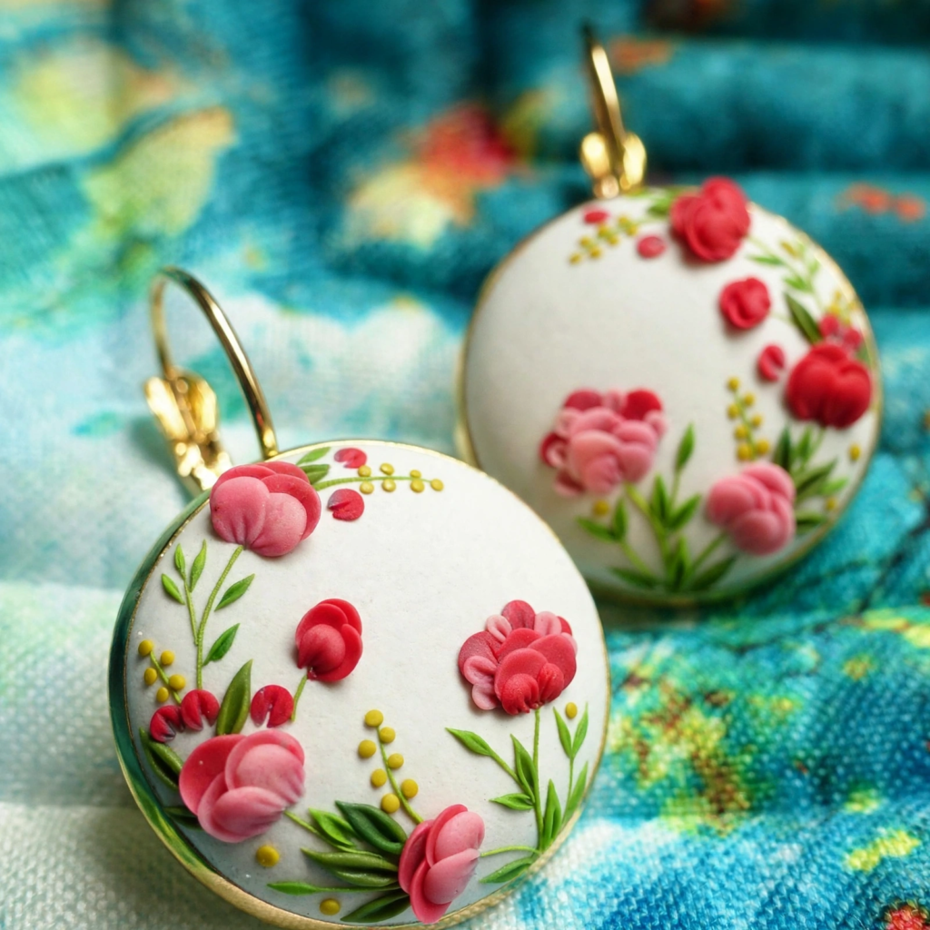 25 Craft Ideas for Teens That Are Actually Cool Handmade polymer clay floral dangle earrings with 3D miniature red and pink flowers, ideal craft ideas for teens.