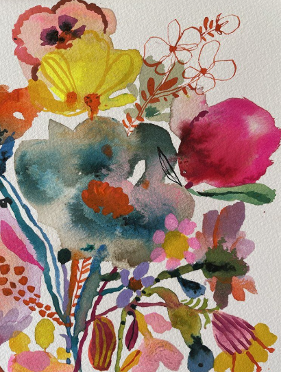 50+ Easy DIY Crafts to Sell and Make Extra Money Easy DIY crafts to sell: A vibrant watercolor painting featuring an abstract floral bouquet with colorful blossoms in shades of yellow, pink, blue, and red, mixed with delicate fine-line botanical sketches and textured leaves.