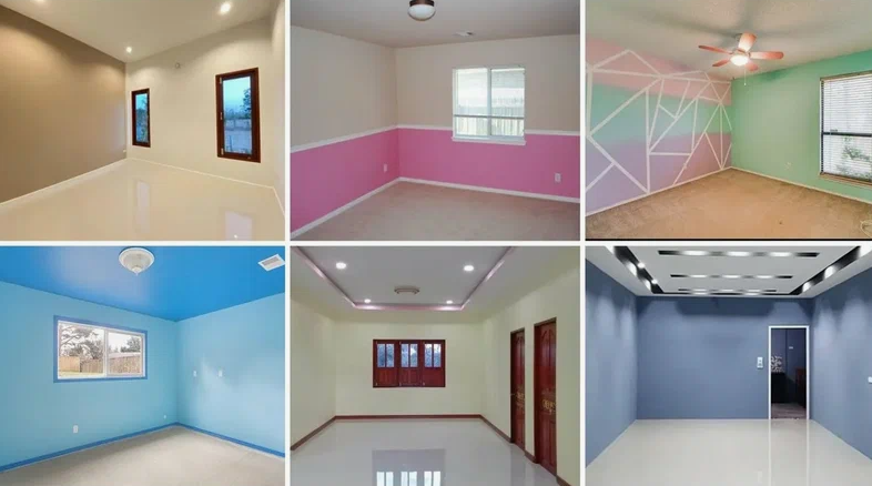 Small Living Room Decor Ideas on a Budget: 25 Stylish Ways to Make It Look Expensive Collage of empty room interiors featuring small living room decor ideas on a budget with various wall color schemes, accent walls, painted trim, modern lighting, and windows.