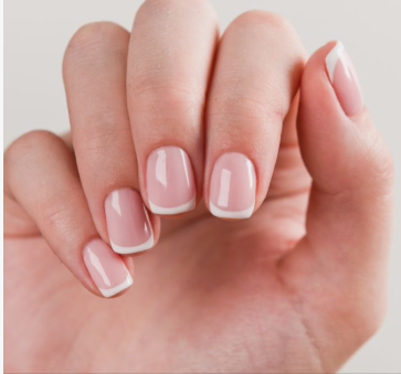 Short square classic French manicure showcasing low-maintenance nail designs.