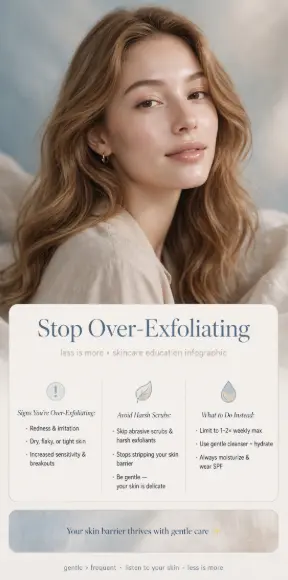 Guide to stopping over-exfoliation showing how to make my skin beautiful and protect the skin barrier.   