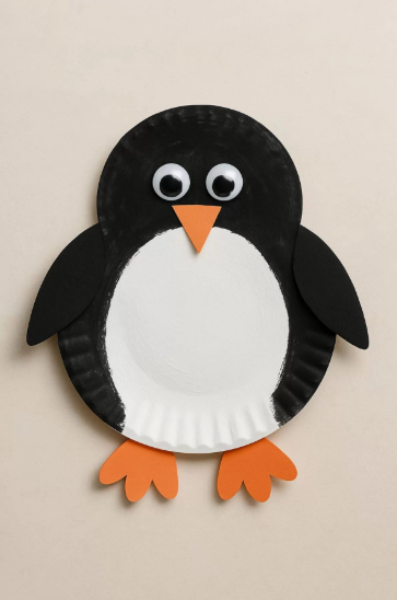 24 Preschool Seasonal Crafts for Spring, Summer, Fall & Winter A cute paper plate penguin craft with black paper wings, googly eyes, and orange flippers, an easy winter activity for preschool seasonal crafts.