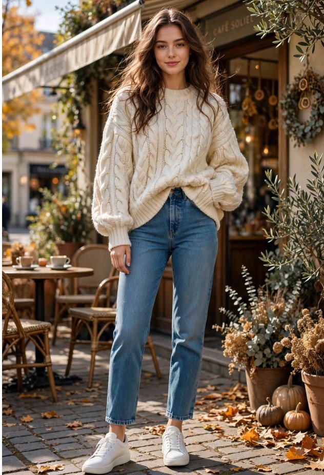 Casual chic jeans and sneakers outfit ideas featuring high-waisted cropped blue jeans, clean white leather platform sneakers, a white tank top, and an oversized blue-and-white striped button-down shirt.   
