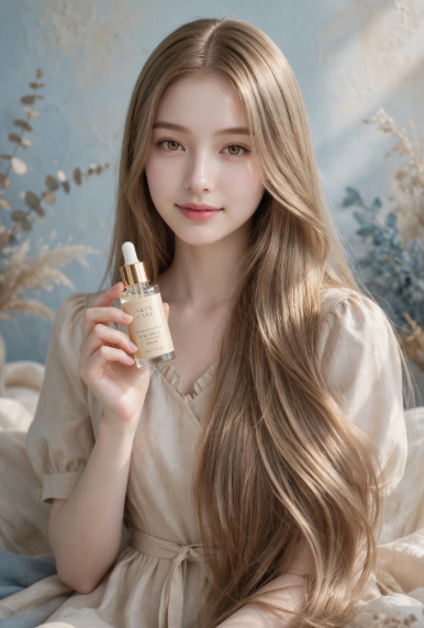 Young woman holding a face serum bottle showing how to make my skin beautiful.   