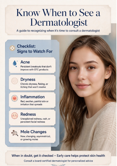 Checklist of signs to see a dermatologist showing how to make my skin beautiful and healthy.   