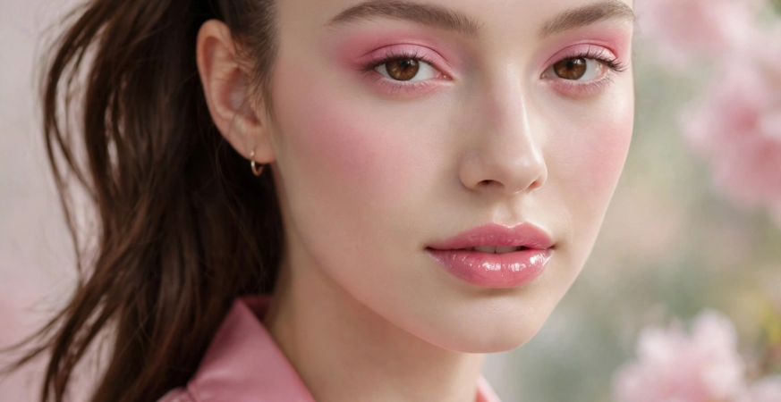 25 Makeup Looks Ideas to Try When You Want a Fresh Glam Monochromatic soft pink makeup with matching eyeshadow, blushed cheeks, and glossy lips for fresh makeup looks ideas.