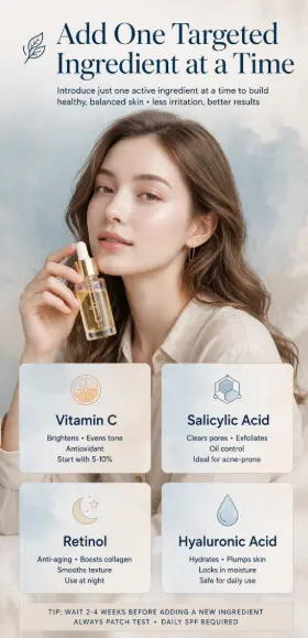 Guide to targeted skincare actives showing how to make my skin beautiful with serums.   
